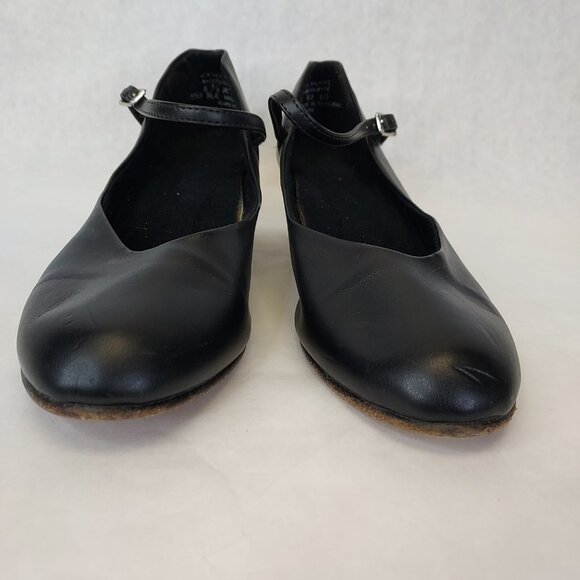 Ballet Maker Ballroom Dance Shoe Womens 8.5 Ankle Strap Leather Sole Matte Black - Picture 4 of 14